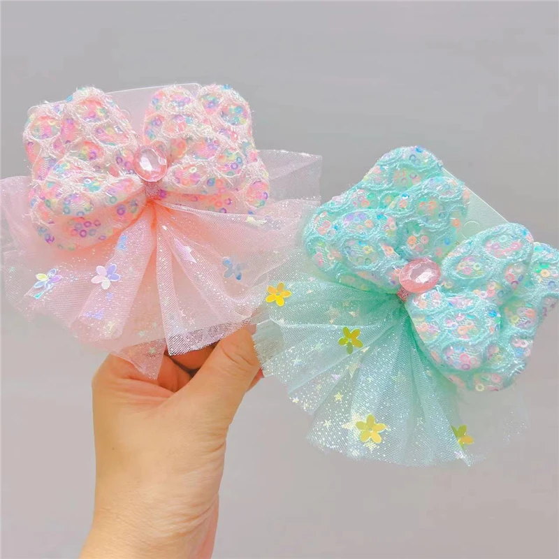 

10Pcs/Lot Rhinestone Tiaras Tulle Bow Hairpins Glitter Butterfly Star Hair Clips Princess Headwear Boutique Hair Accessories