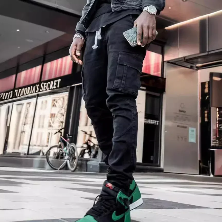Solid Color Fashion Men Casual Pants Stretch Jeans Skinny Work Trousers Male Wash Slim Fit Zippered Jeans