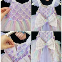 Une robe de sirène douce et adorable pour filles en violet clair, tenue de fête scintillante et colorée à paillettes, en promotion 5