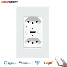 와이파이 스마트 Tuya 브라질 Tomada USB 벽 소켓, 유리 패널 전기 플러그 브라질 콘센트 Smartlife Alexa Google 홈 원격 제어