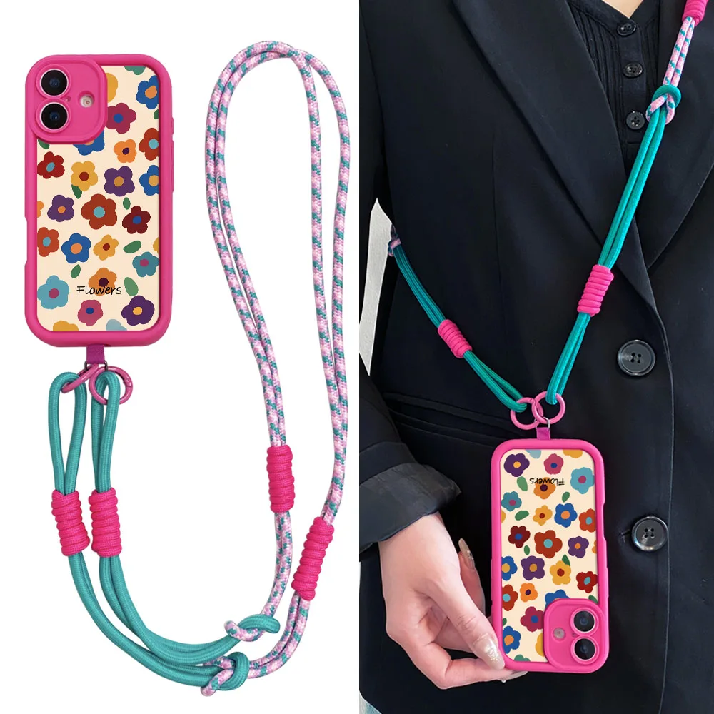 Floral Wrist Chain Crossbody Lanyard Phone Case