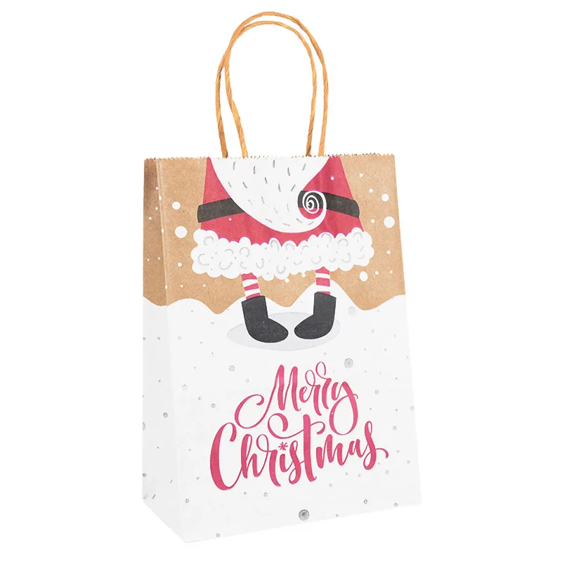 5 Stück Kraft-Geschenktüten mit Griff, Elch, Schneeflocke, Weihnachtsbaum, frohe Weihnachten, Gastgeschenke, Verpackungsbeutel, Navidad, Neujahr 2025 – Detail 12