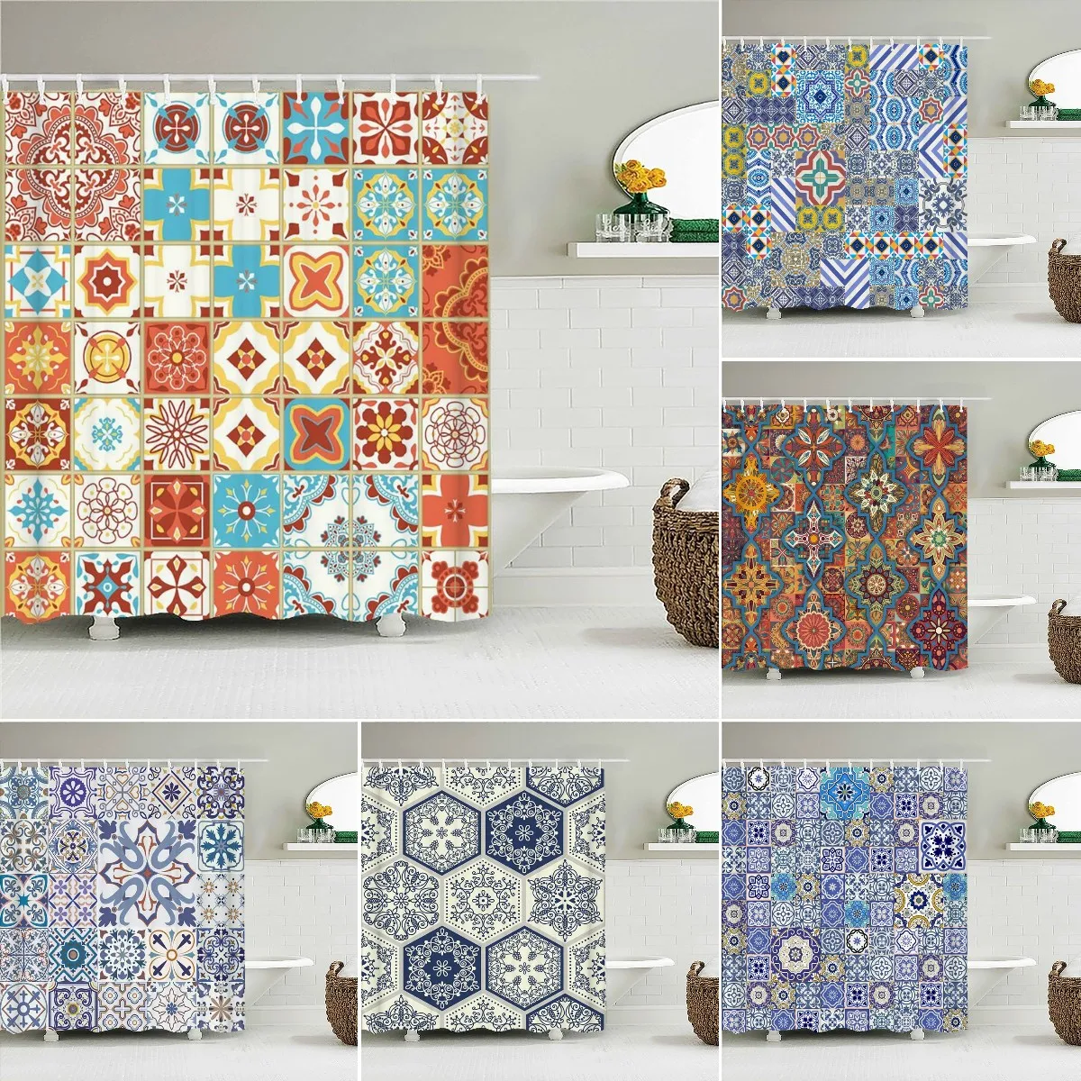 

3d-занавески для душа в богемном стиле, занавеска для душа в индийском стиле бохо, водонепроницаемая ткань, с 12 крючками, для домашнего декора, моющийся экран для ванной