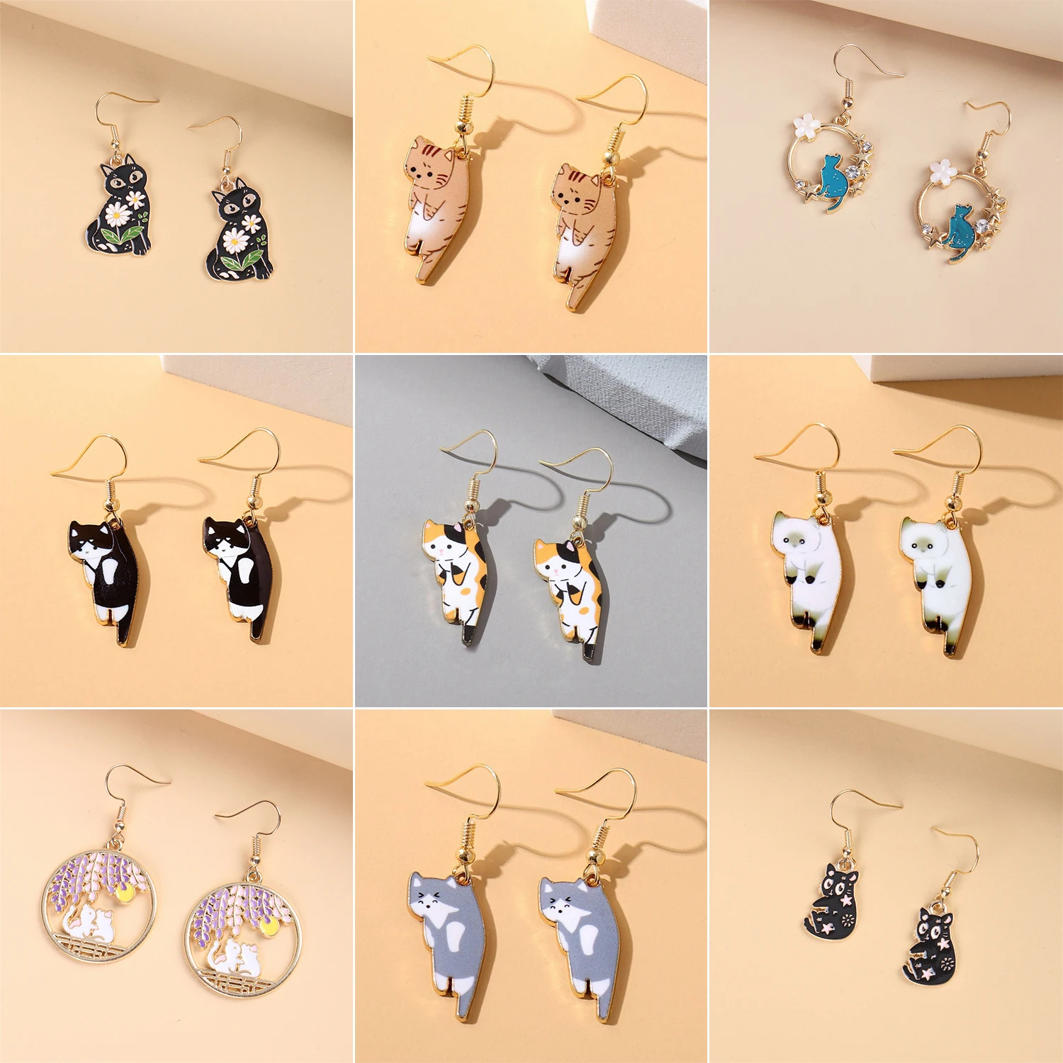 Cute Cartoon Cat Earrings For Women - Acrylic Dangle Kitten Earrings, Anime Style Jewelry Gift For Cat Lovers