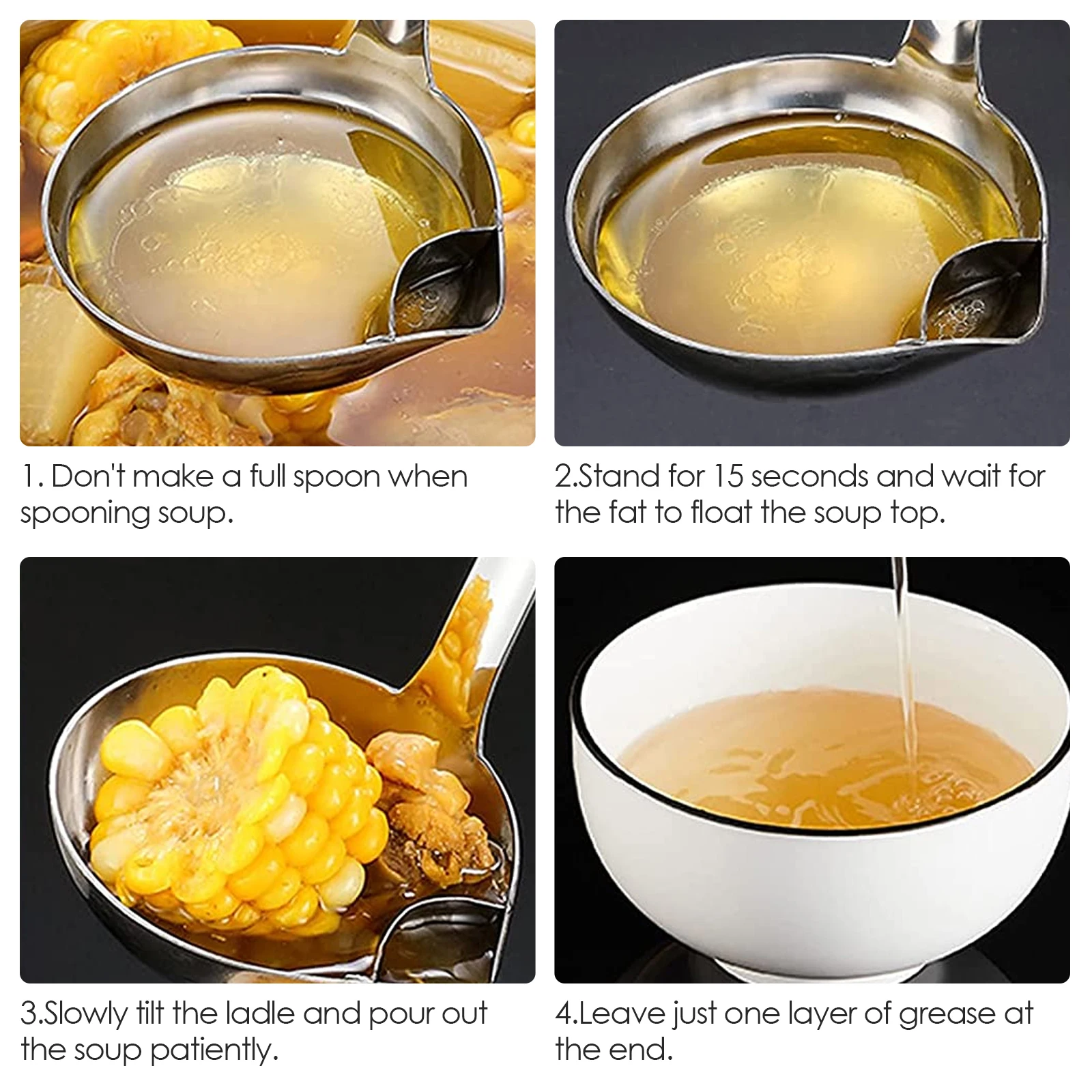 Kitchen Stainless Steel Fat Separator Soup Container Ladle Oil Strainer Meatoil Stripping