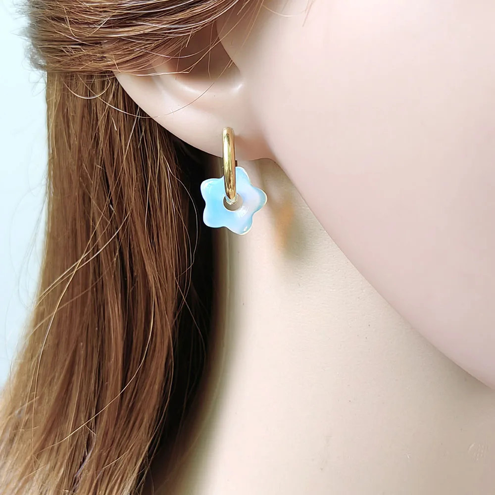 HUIDANG Edelstahl Creolen Mit Steinen Ohrringe Natürliche Blume Grün Stein Ohrringe Frau Trend Pendientes – Detail 25