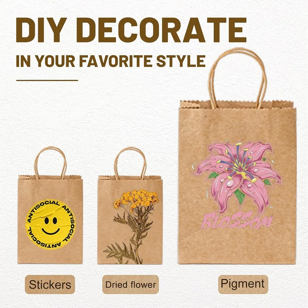 Paper Bags With Handles 10-150PCS Gift Wedding Shopping Kraft Paper Bags Carry Craft DIY Packaging Supplies