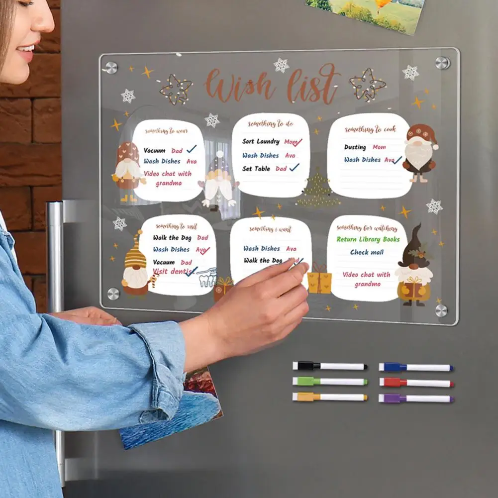 Grocery List Whiteboard A3 Magnetic Whiteboard Set Reusable Dry Erase Planner with Colorful Marker Pens Weekly Plan for Fridge