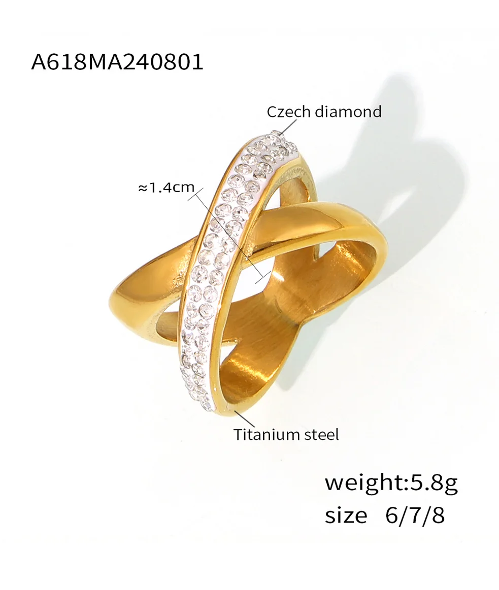 Modischer Doppel-Strass-Ring für Damen, Edelstahl Vergoldet, Luxuriöser Paar-Verabredungsring, Nicht Verblassender Schmuck, Geschenk Großhandel – Detail 3