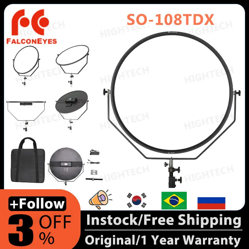 Falcon Eyes SO-108TDX 조절식 LED 사진 조명, 가방 포함, 부드러운 연속 카메라 조명, 비디오 스튜디오 램프, 108W