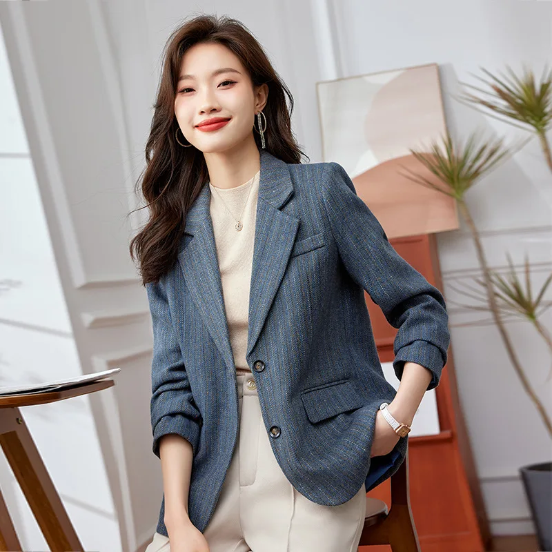 High quality blazer for women striped jacket single breasted new spring 2024 elegant fashion clothes - orange beige blue