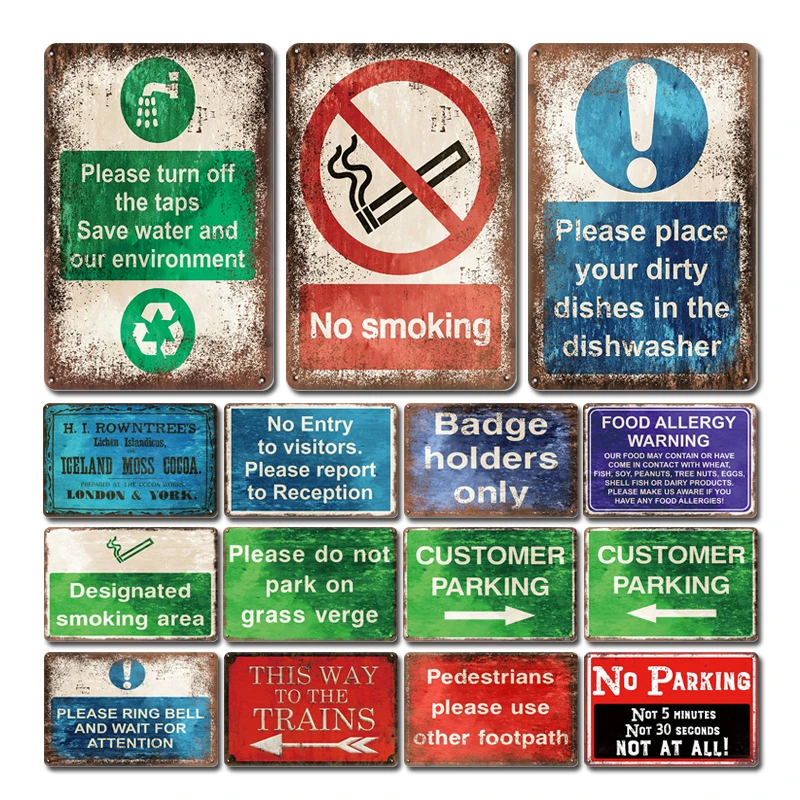 

Vintage No Smoking Metal Plaque Tin Sign Retro Office Man Cave Decor Plates Shabby Chic Farm Home Wall Decoration Accessories