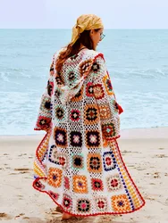 GypsyLady Vintage Handmade Kintted Sweater Cardigan Multicolor Crochet Hooded  Women Winter Cardigan Long Sweater Outerwear Coat