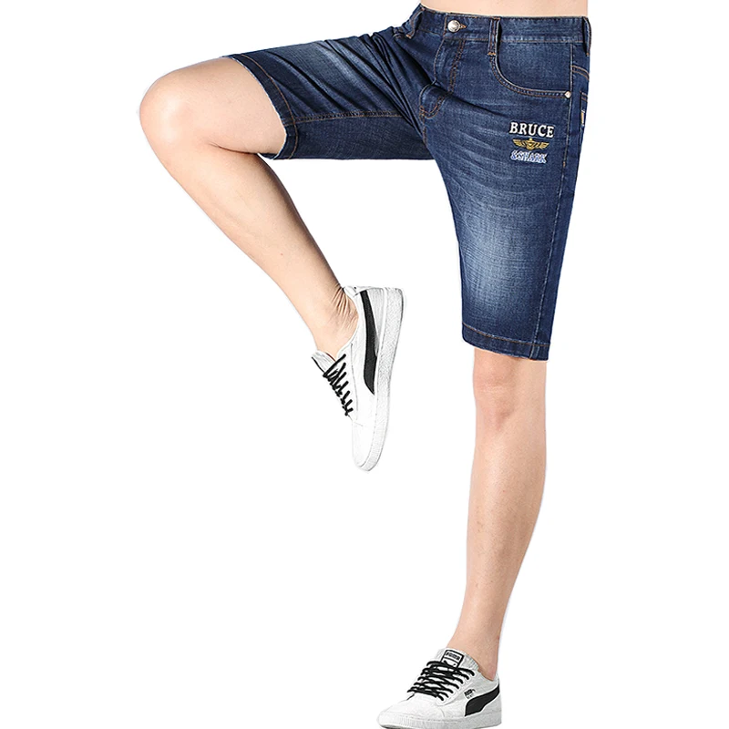Summer Men's Short Jeans Thin Stretch Soften Cotton Denim Shorts Knee Length Casual Straight Jeans Big Size 42