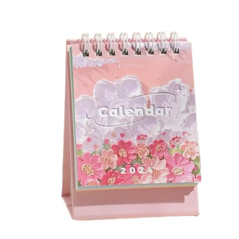 

Flower Calendar 2024 Flower Oil Painting Stand Up Calendar Small Monthly Calendar For Work Planning To-Do List Portable Table