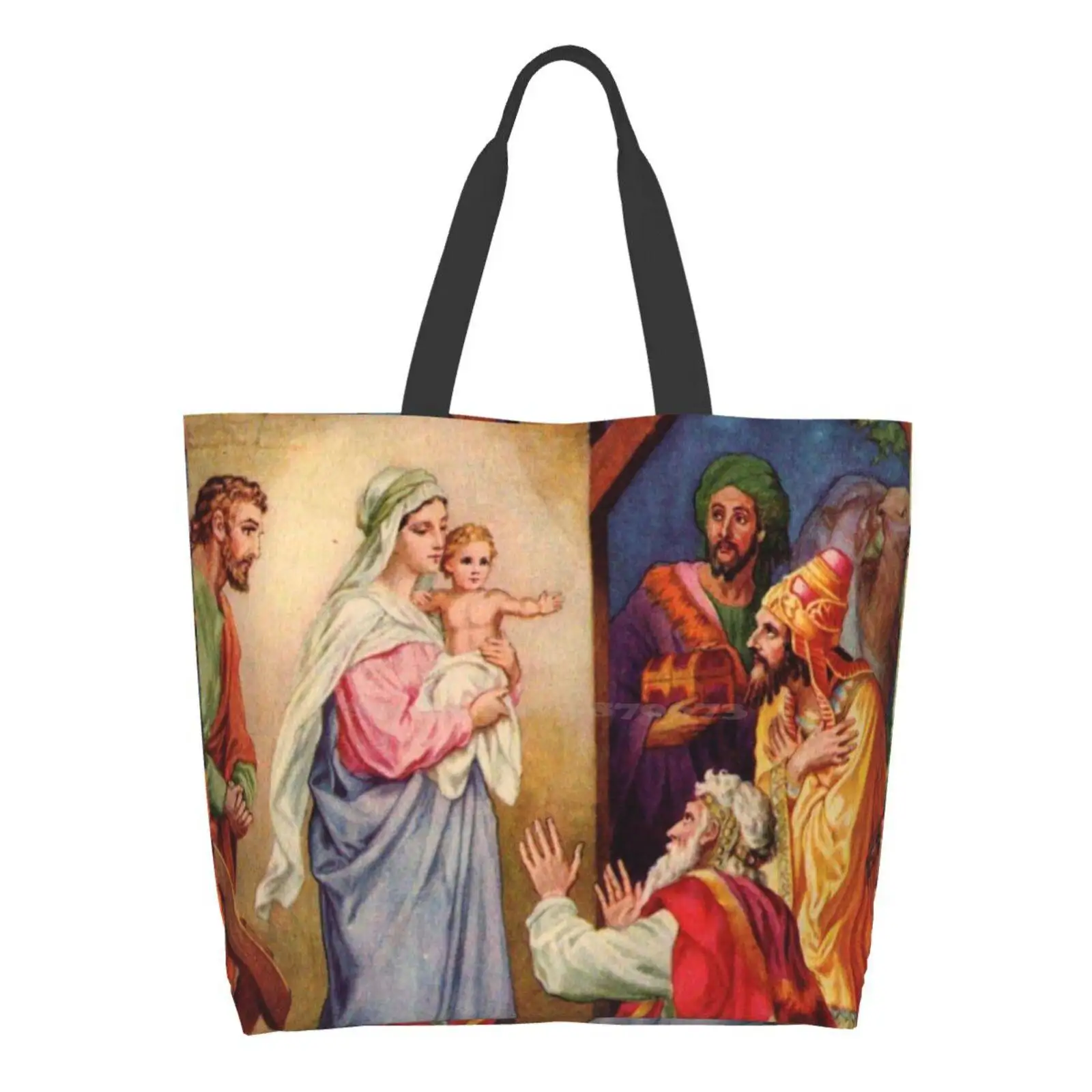 

3 волшебства Посещение трех мудрых мужчин Рождество сцена Рождества католический подарок многоразовые хозяйственные сумки-тоуты сумки для хранения волшебство