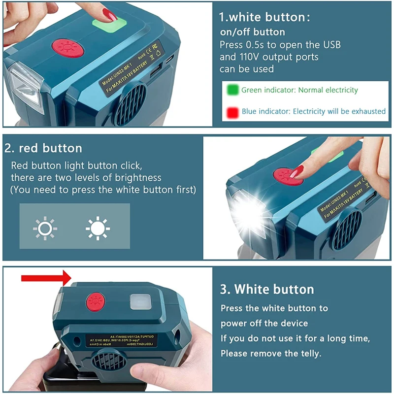 Inversor de Alimentação Portátil para Makita Inversor Senoidal Modificado Garagem ao ar Livre Camping Bateria 18v 200w 110 v 220v - Image 5