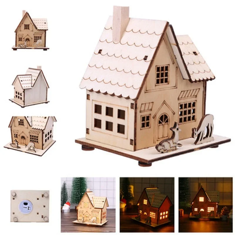 Festival Led Light Wood House Christmas Tree Decorations For Home Decoration Wooden House DIY Gift Window Decoration Log Cabin