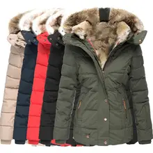 

Cotton Fashion Women Winter Slim Solid Color Coat Faux Fur Collar Down Jacket