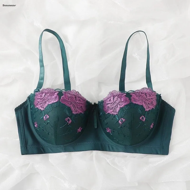 

Beauwear 85C 90C 95C 100C 105C 110C Demi Cup Plunge Bras Contrast Color Appliques Underwear Comfort Cold Silk Summer Bras