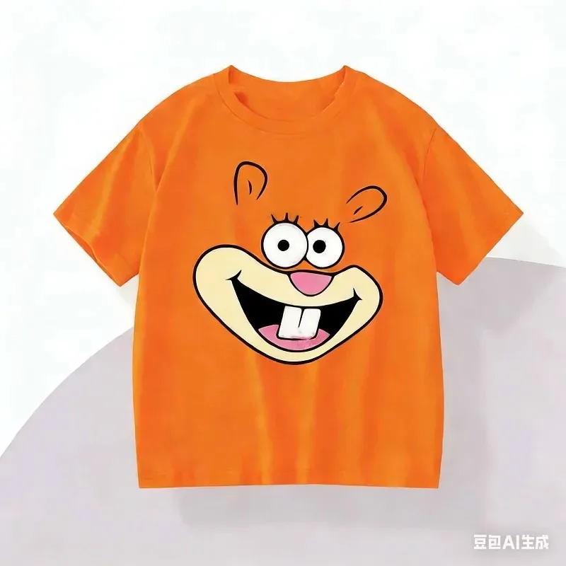 2026 새로운 어린이 애니메이션 스폰지밥 스퀘어팬츠 귀여운 3D 프린트 여름 패션 빠른 건조 루즈 티셔츠