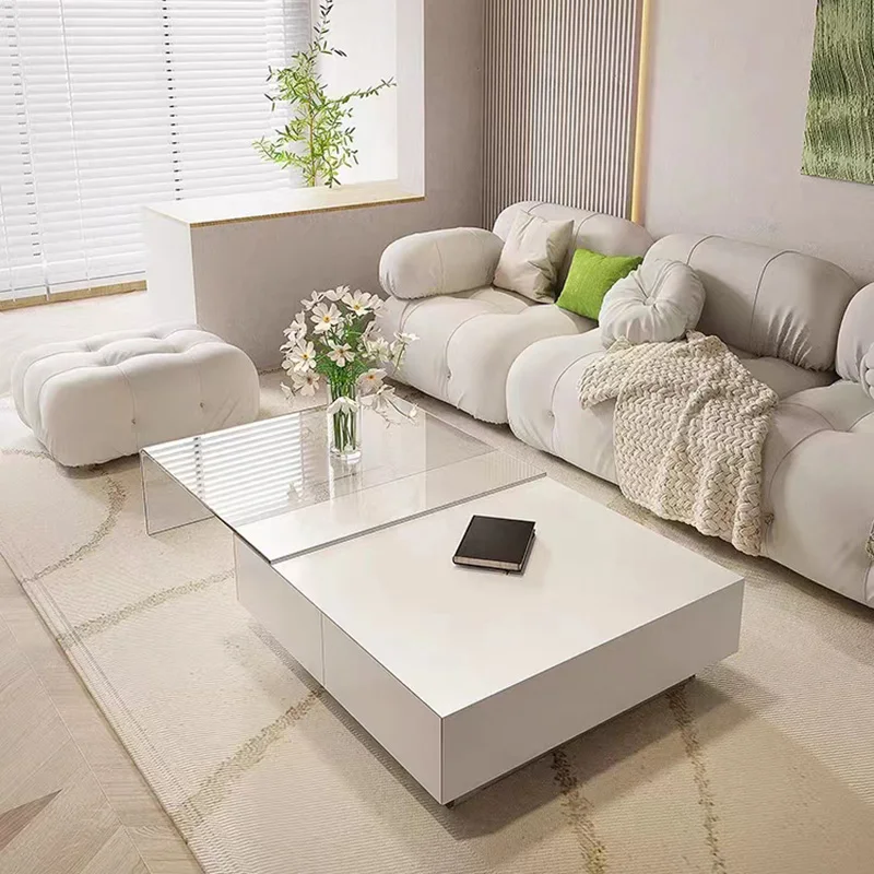 WhiteLuxuryCoffeeTablesModernLivingRoomMinimalistGlassCoffee
