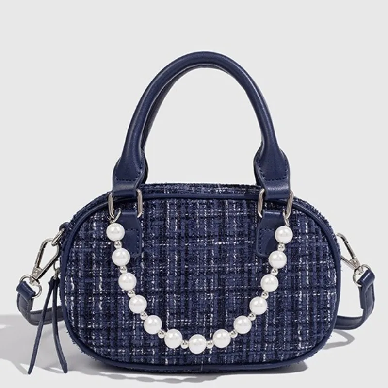 Luxury Designer PU and Wool Pearl shoulder strap Women's Handbag Retro Crossbody Bag Pillow Boston Tote small Winter Trendy