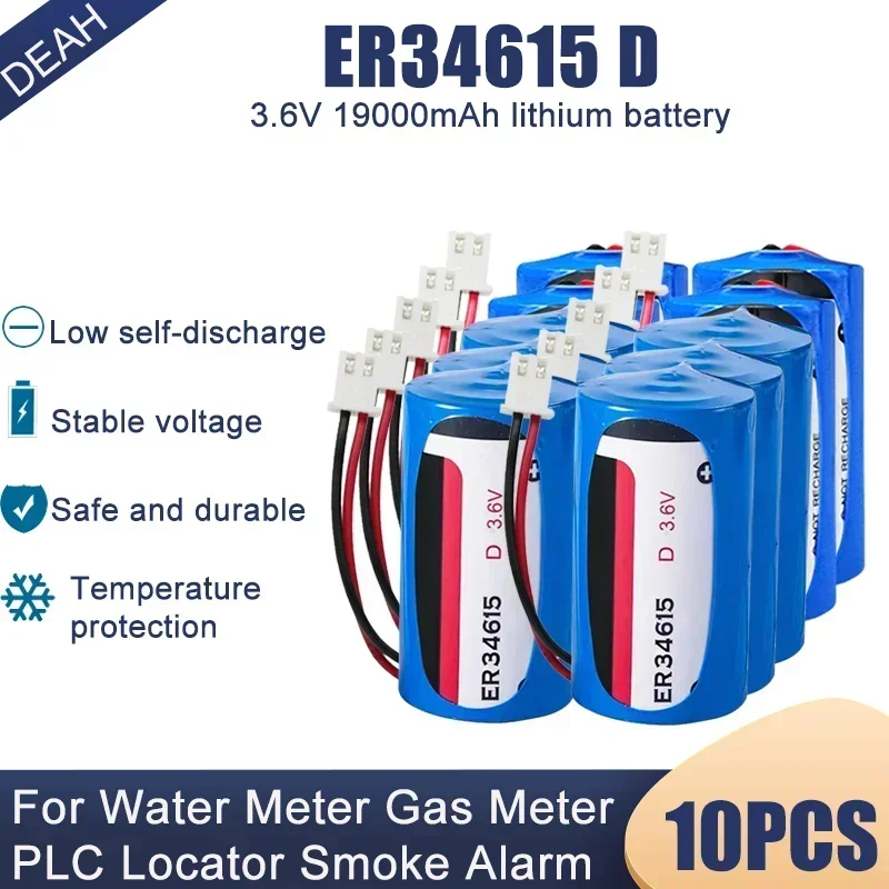 10PCS 3.6V 19000mAh ER34615 ER34615M D Size Lithium Batteries With Plug ...