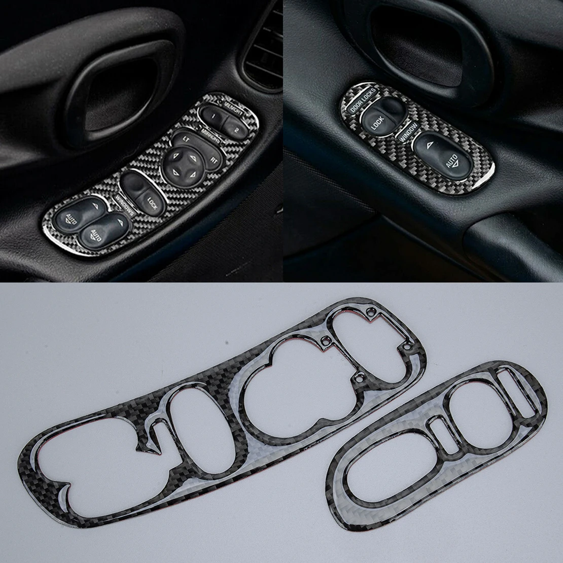 

1 Pair Front Door Window Control Switch Panel Sticker Trim LHD 4 Hole Carbon Fiber Fit for Chevrolet Corvette C5 1998-2004