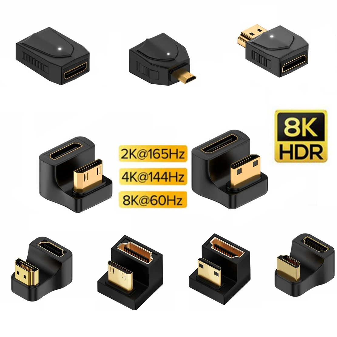 360 stupňů u-shaped mini HDMI rod adaptér 180 mikro HDMI pánský na HDMI ženské hranatý L konvertor HD 2.1V prodloužení 4K 8K 60hz