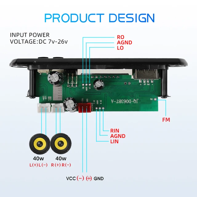 Amplificador de 80W, inalámbrico por Bluetooth 5,0, placa