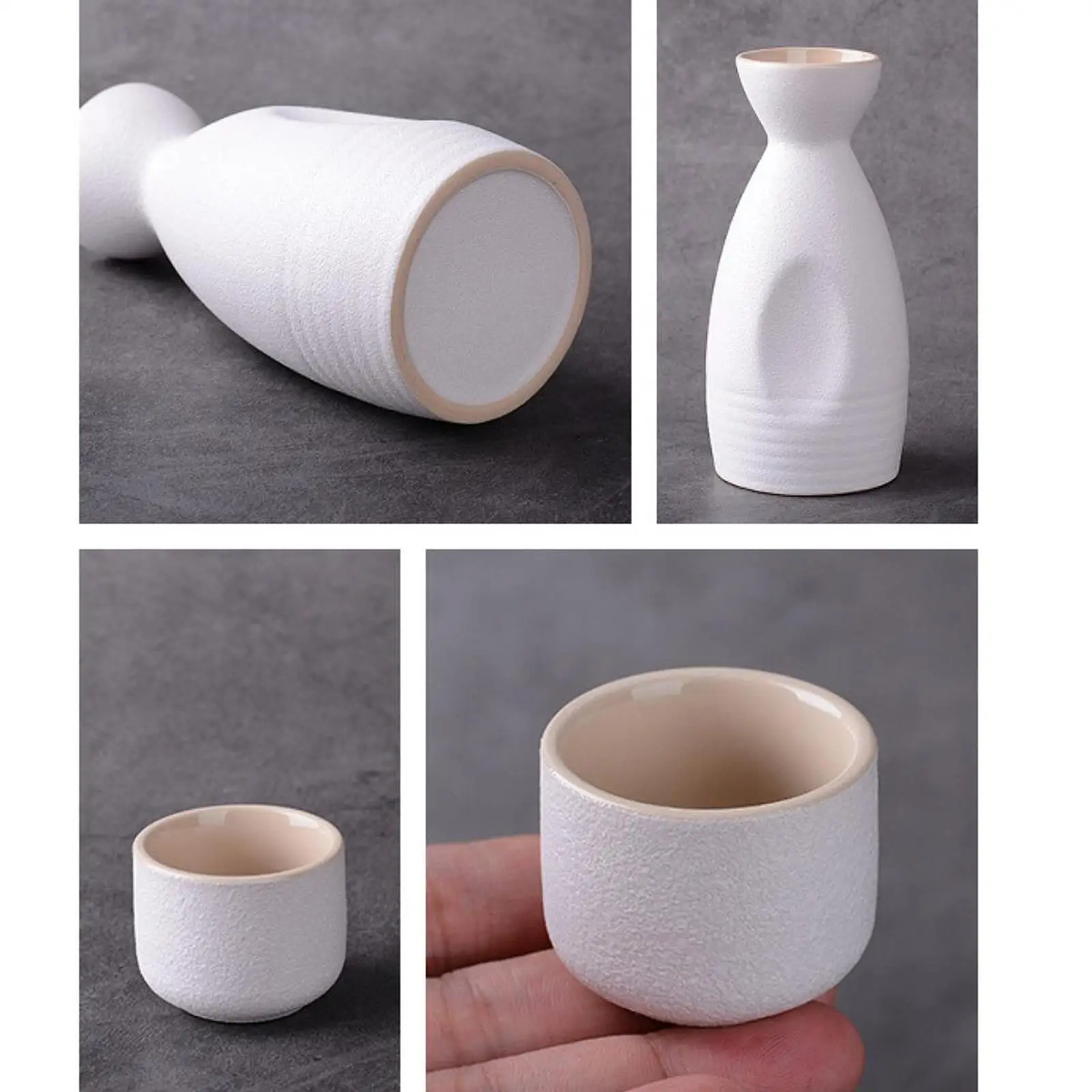 Ceramic Sake Pot Cups Set White Stoneware Decoration Drinkware Crafts Traditional for Cabinet Kitchen Tea Party Drawer Cupboard