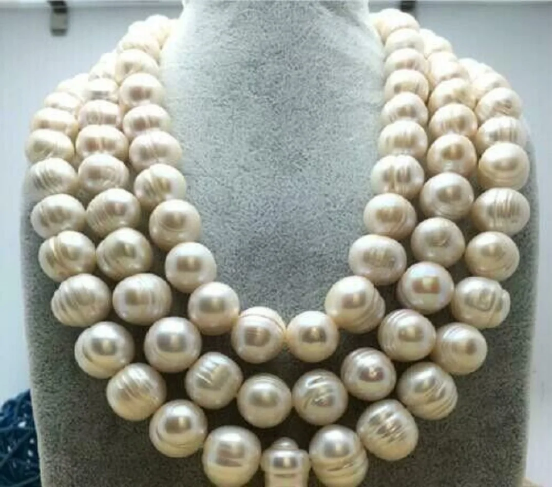 

long huge 54in large 12-13mm natural South Sea genuine white pearl necklace 14K gold buckle