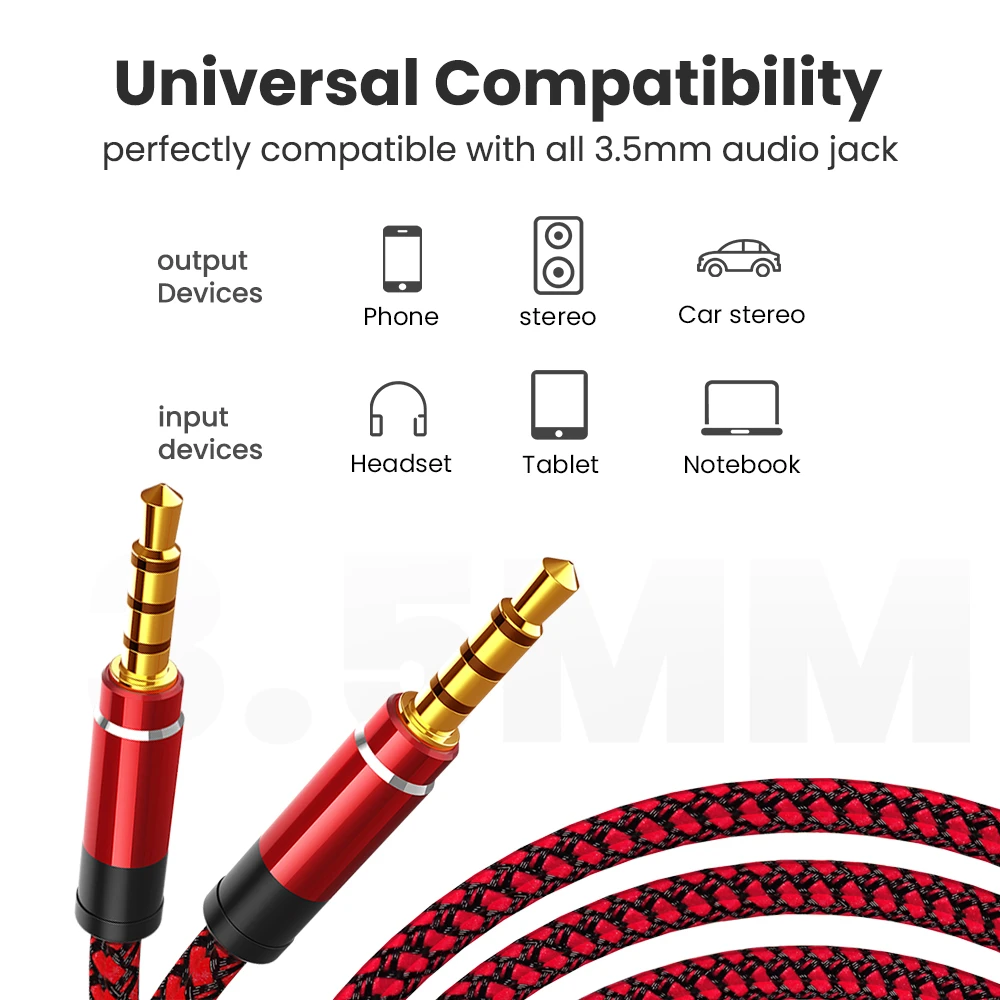 Audio cable 1.5M Jack 3.5mm nylon braid car AUX cable headphone extension for phone MP3 car headset speaker