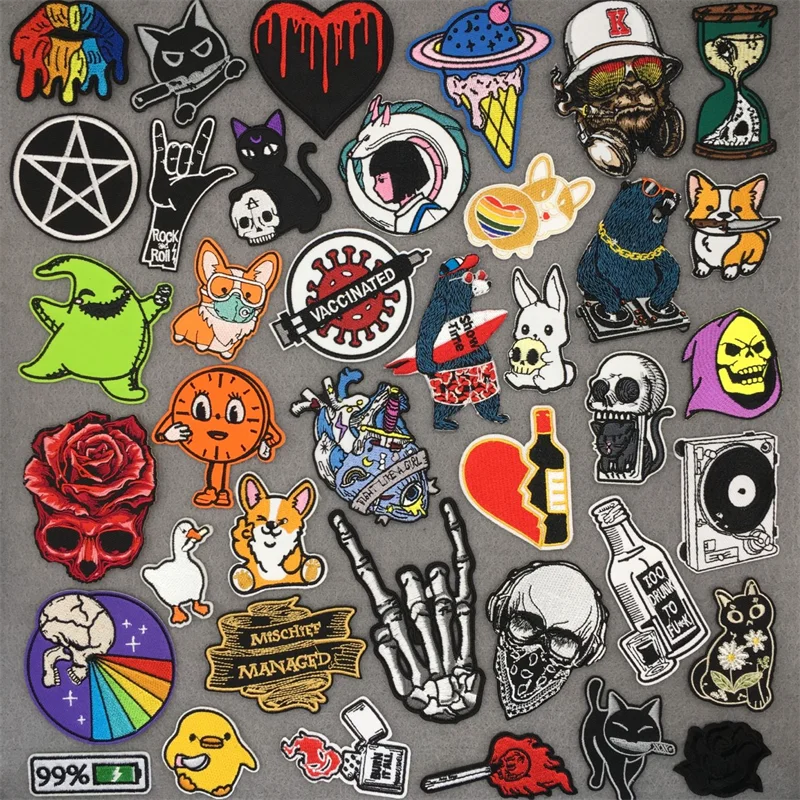 Goth Patches DIY Funny Patch Ironing Applications Cartoon and Punk  Embroidery Patch Clothing Stickers Stripe for Jacket
