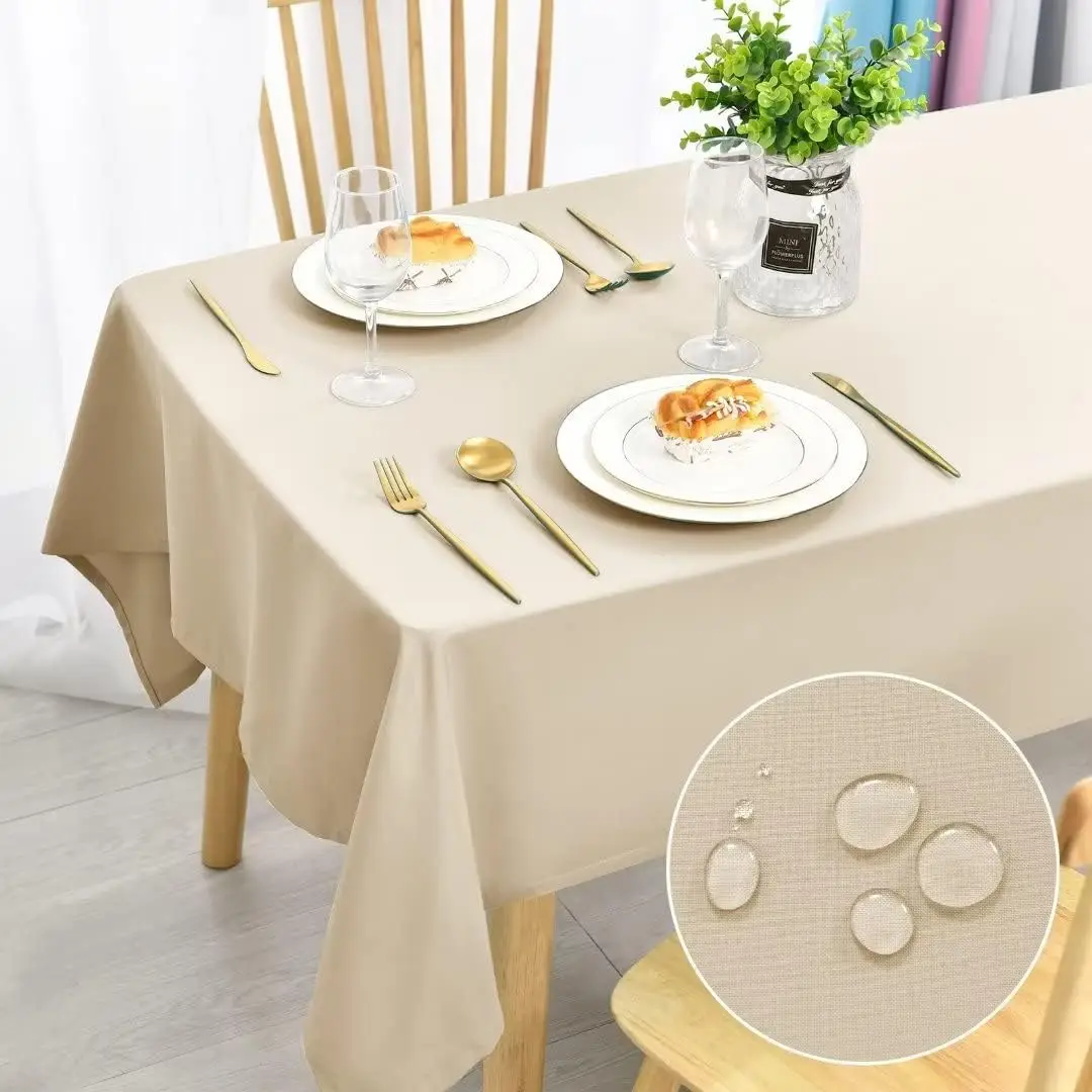 

Beige Tablecloth Water Resistant Table Protector 130x180cm Wipeable Polyester Table Cover for Wedding Party Dinning Table