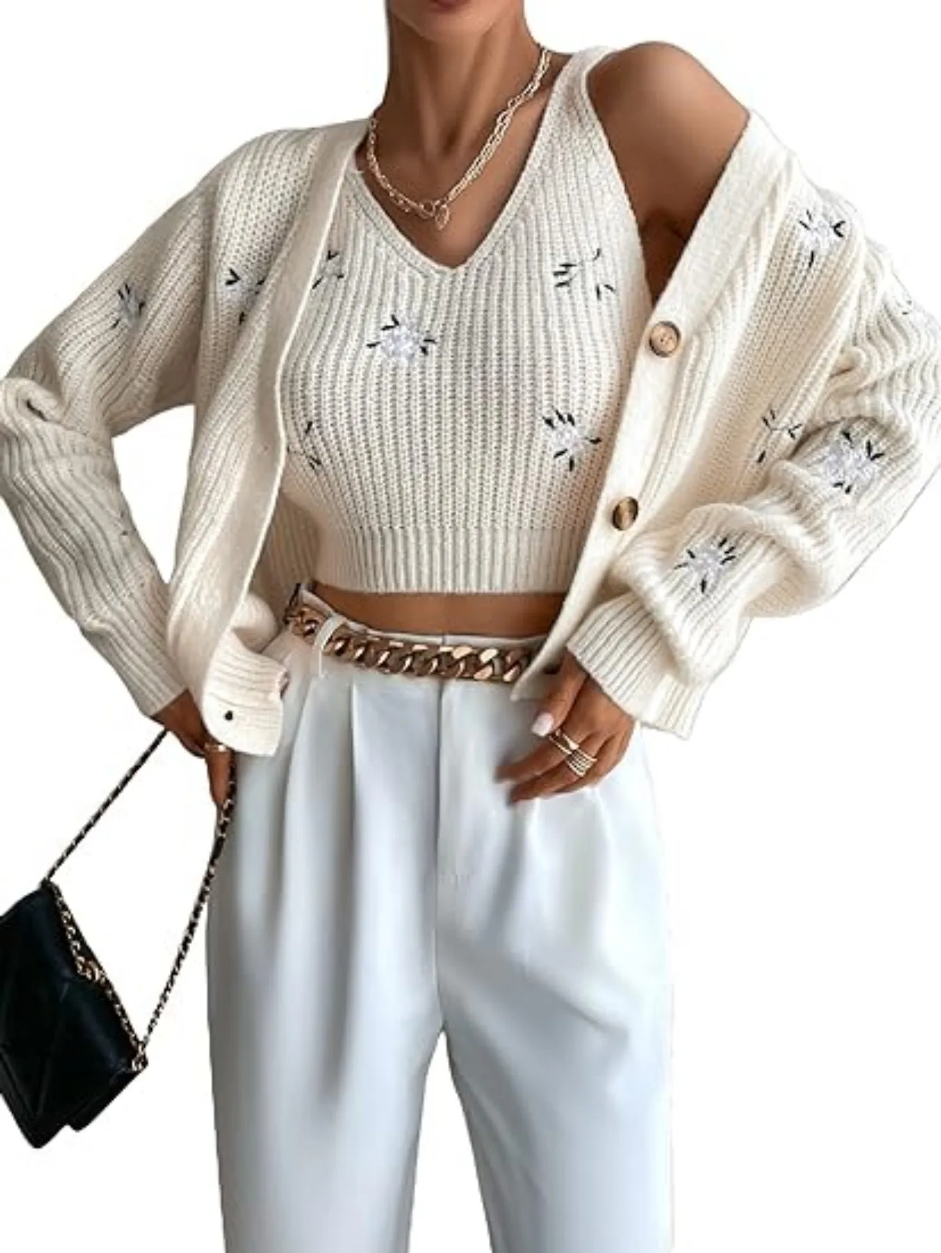 Floral Embroidered Knit Outfit
