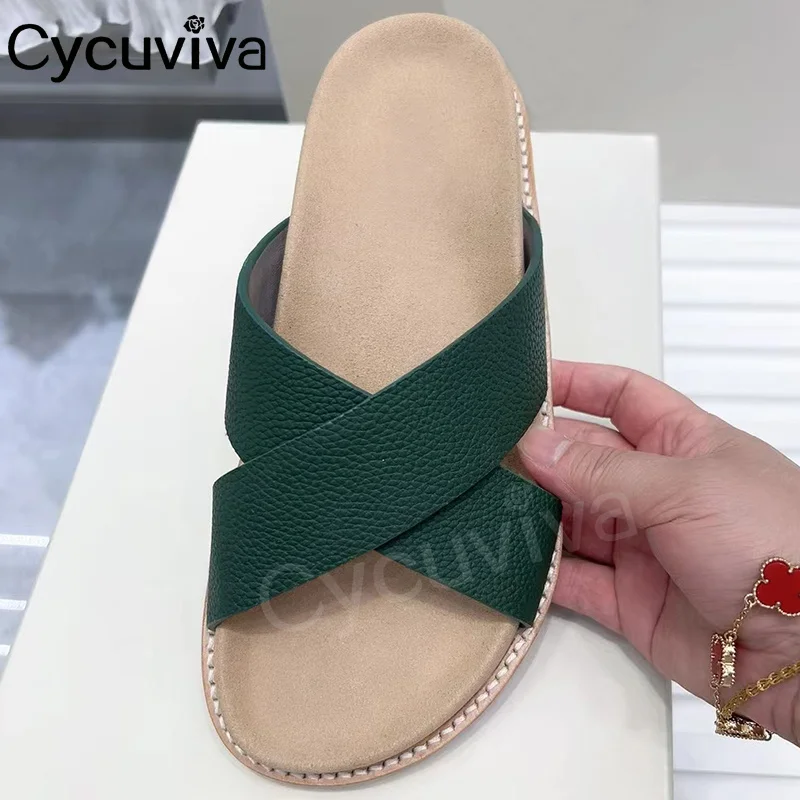 

Сланцы женские из натуральной кожи, пляжные шлепанцы на платформе, плоская толстая подошва, праздничные Брендовые повседневные тапочки, лето