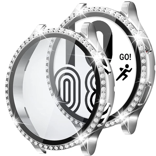 Watch Cover for Samsung Galaxy Watch 4 40mm 44mm,Diamond  Case All-Around Protective Bumper Shell for Galaxy Watch4 Silver