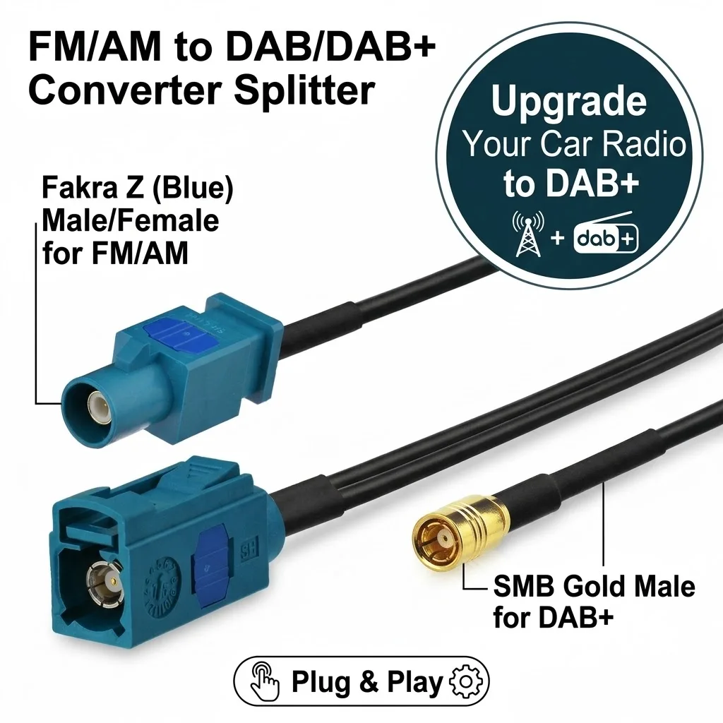 Superbat FM/AM to DAB/DAB+ Radio Aerial Converter Splitter with Fakra Connector RG174 30cm for Car Digital Radio