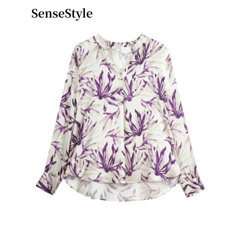 

Блузка из натурального шелка с V-образным вырезом и длинным рукавом