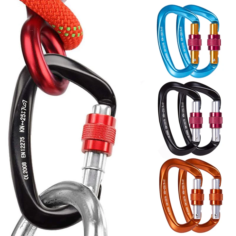 

25kN Aluminum Alloy Rock Climbing Carabiner D Shaped Mountaineering Caving Safety Master Screw Lock Buckle Escalade Equipement