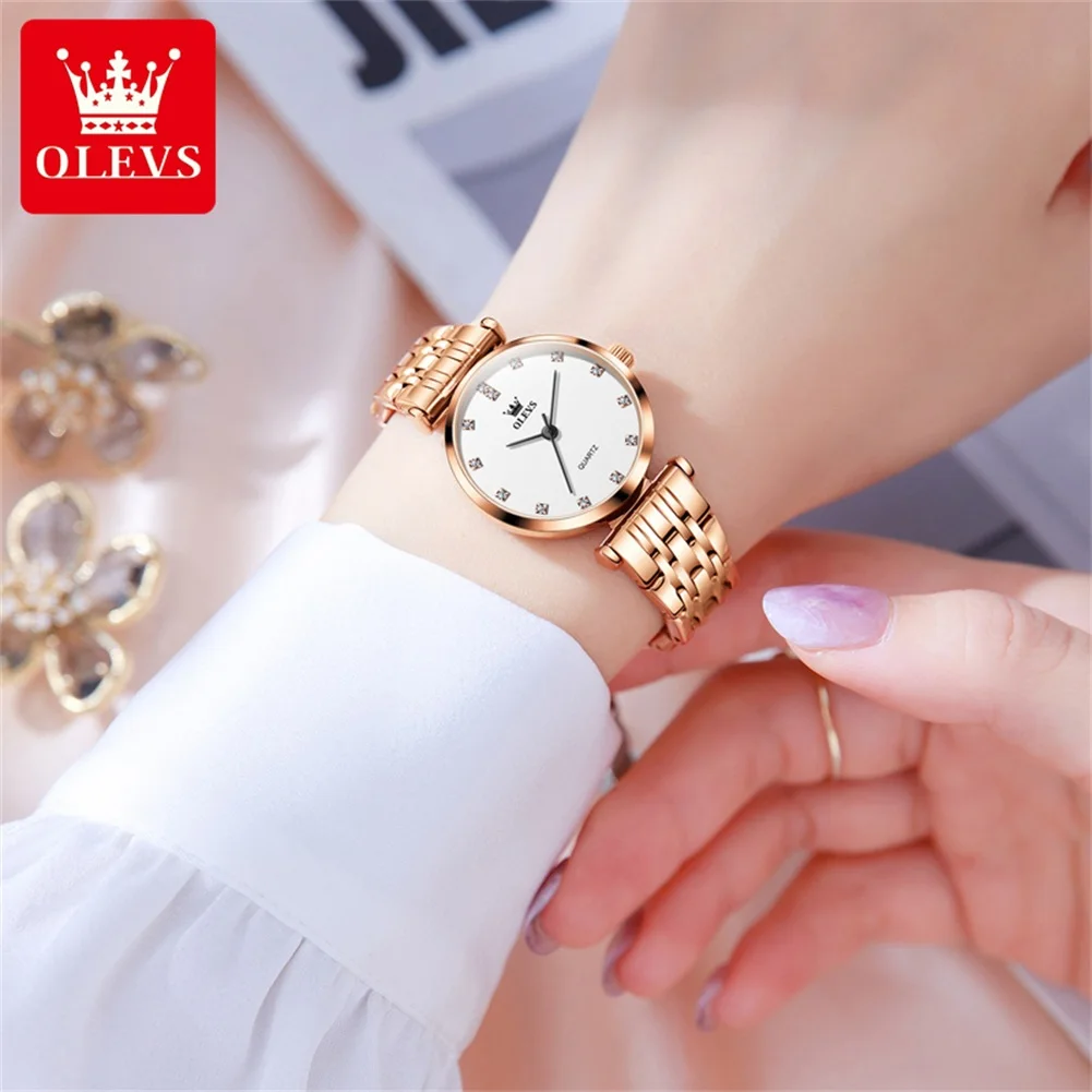 OLEVS Quartz Watches for Women Luxury Golden Stainless Steel Women's Watches Waterproof Elegant Ladies Dress Wristwatches Reloj