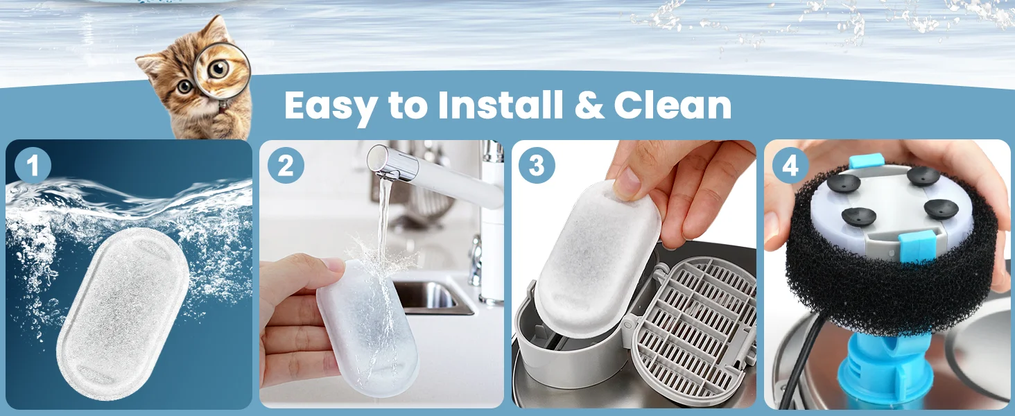 Cat Fountain Replacement Filters for Stainless Steel 108oz/3.2L&amp; 67oz/2L Pet Water Fountain