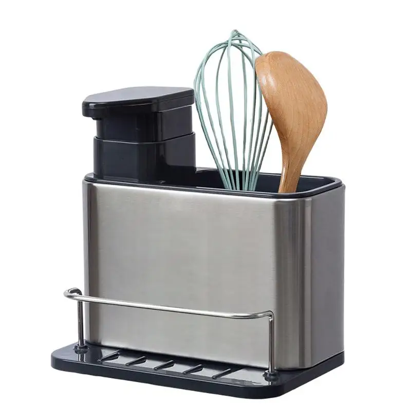 

Органайзер для раковины из нержавеющей стали 3-в-1, кухонный дозатор мыла, держатель губки, многофункциональный органайзер для кухонной раковины, для посуды
