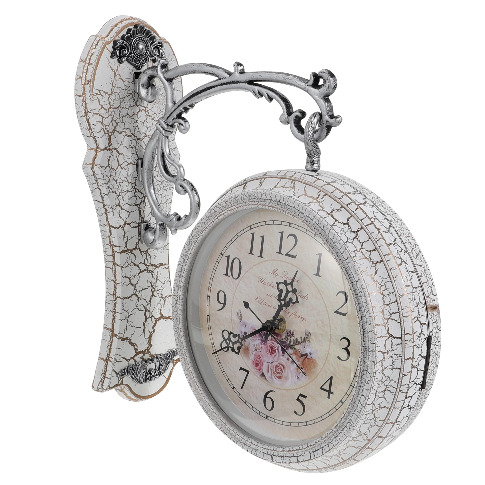 

Doitool Decor Wrought Iron Round Wall Hanging Double Sided Retro Station Clock