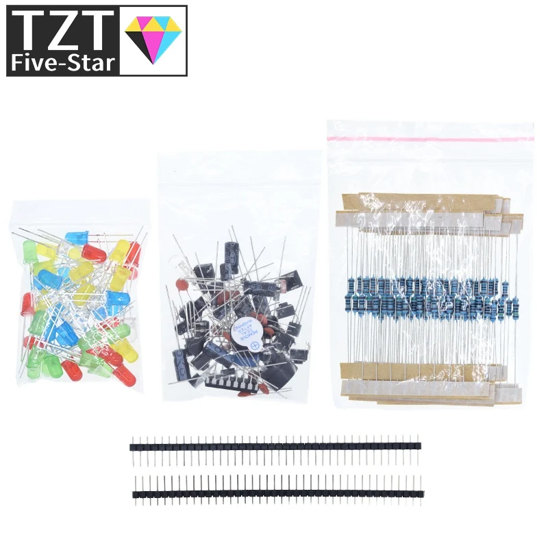Electronics Starter Kit with LED, Buzzer, Capacitor, Resistor