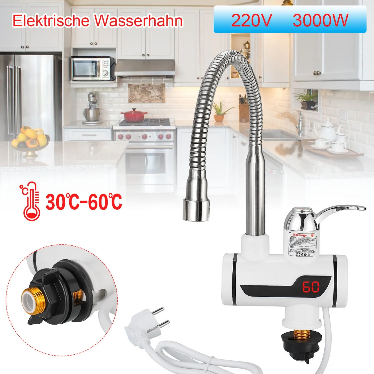 3000W Électrique Instantané Chauffe Eau Robinet 360 ° Rotatif Électrique  Eau Chaude / Froide Robinet Sans Réservoir Chauffage Salle De Bains Cuisine  Robinet Du 71,46 €