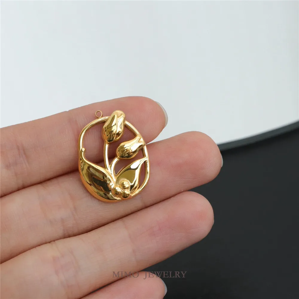 

Titanium steel gold-plated oval vintage Tulip pendant necklace sweater chain DIY accessory M-184