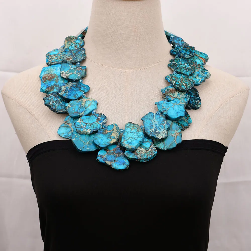 G-G 22'' 2 Rows Mix Color Blue Sea Sediment Imperial Jasper Crystal Necklace Handmade For Women